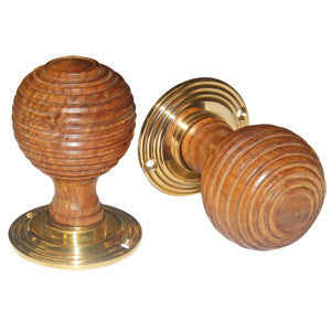 Hardwood reeded mortice door knob set 50mm diameter - ABC Ironmongery