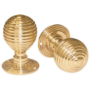 Solid brass reeded mortice door knob set 50mm diameter - ABC Ironmongery