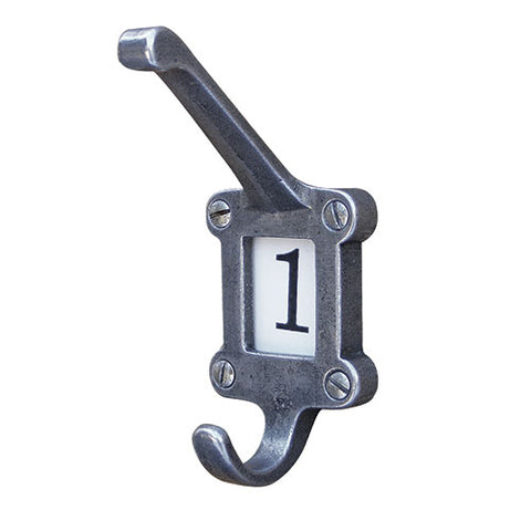Numbered cloakroom hook with No. 1 ceramic insert- ABC Ironmongery