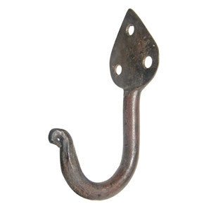 Hand forged single hook height 2¼" with black wax finish - ABC Ironmongery