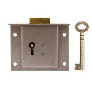 Drawer lock in steel, 2¾" x 2¼". 1" to pin - ABC Ironmongery