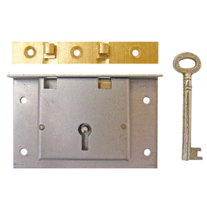 Chest lock in steel, 3½" x 2¼". 1¼" to pin - ABC Ironmongery