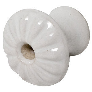 White porcelain knob with ribbed detail - ABC Ironmongery