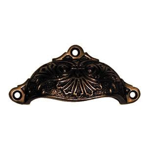 Patterned drawer pull 4⅜" x 2" in antique brass - ABC Ironmongery