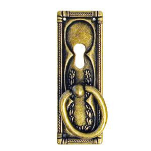 Continental style wardrobe handle with keyhole 1¼" x 3¾"  in antique brass - ABC Ironmongery