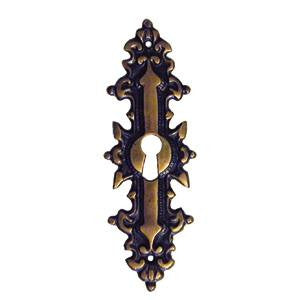 Continental style vertical escutcheon 4¼" x 1½" in antique brass - ABC Ironmongery