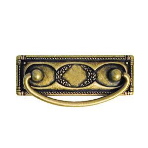 Continental style drawer handle 3¾" x 1¼" in antique brass - ABC Ironmongery