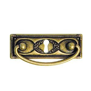 Continental style drawer handle with keyhole 3¾" x 1¼" in antique brass - ABC Ironmongery