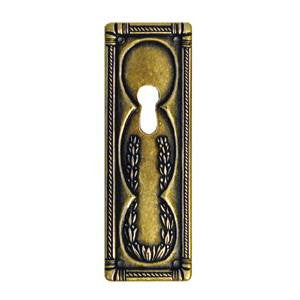 Continental style vertical escutcheon 3¾" x 1¼" in antique brass - ABC Ironmongery